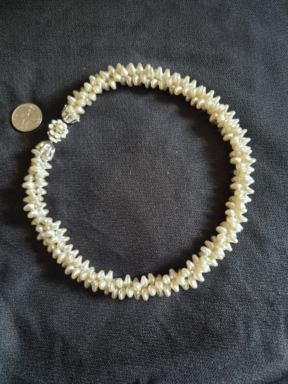 Vintage Cultured Pearl Cluster Necklace - Cream Pearls with Silver Clasp